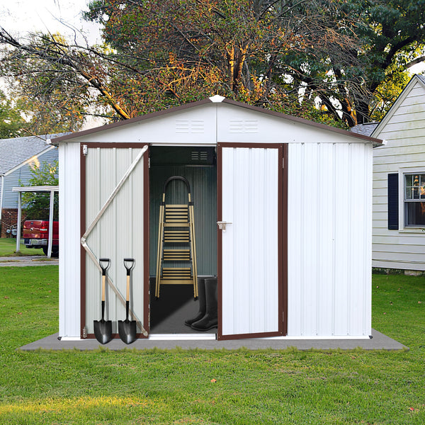 Supfirm Metal garden sheds 10ftx8ft outdoor storage sheds white+coffee