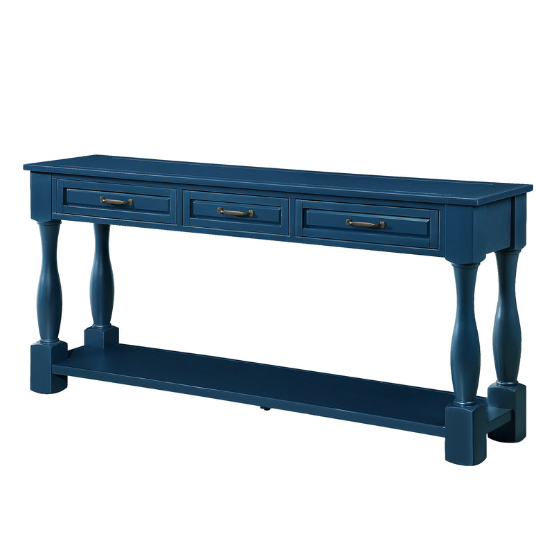 Supfirm 63inch Long Wood Console Table with 3 Drawers and 1 Bottom Shelf for Entryway Hallway Easy Assembly Extra-thick Sofa Table( Navy Blue)