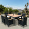 Supfirm EELIFEE 7 piece Outdoor Patio Wicker Dining Set Patio Wicker Furniture Dining Set w/Acacia Wood Top
