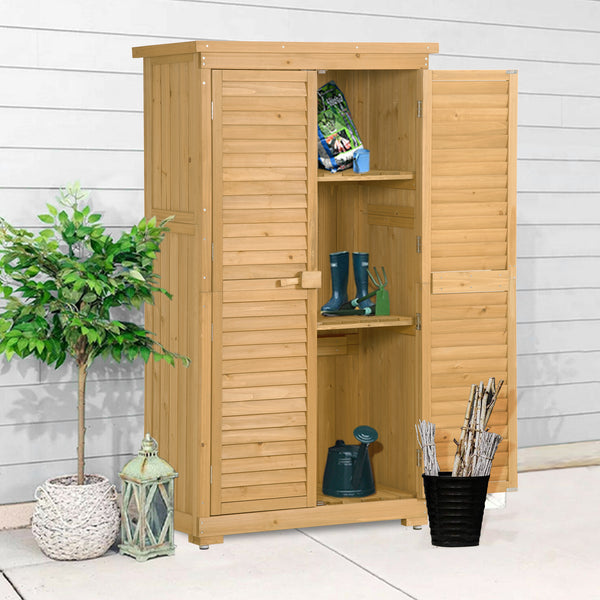 Supfirm TOPMAX Wooden Garden Shed 3-tier Patio Storage Cabinet Outdoor Organizer Wooden Lockers with Fir Wood (Natural Wood Color -Shutter Design)
