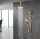 Supfirm Black Shower System, Ceiling Rainfall Shower Faucet Sets Complete of High Pressure, Rain Shower Head with Handheld, Shower Combo with Rough-in Valve Included