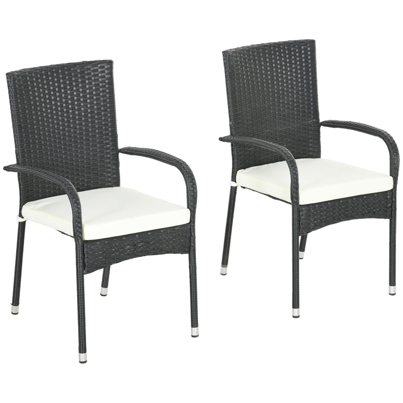 Supfirm Stackable PE Rattan Outdoor Dining Chairs with Cushions, Set of 2 Patio Wicker Dining Chairs with Armrests and Backrest for Patio, Deck, Cream White