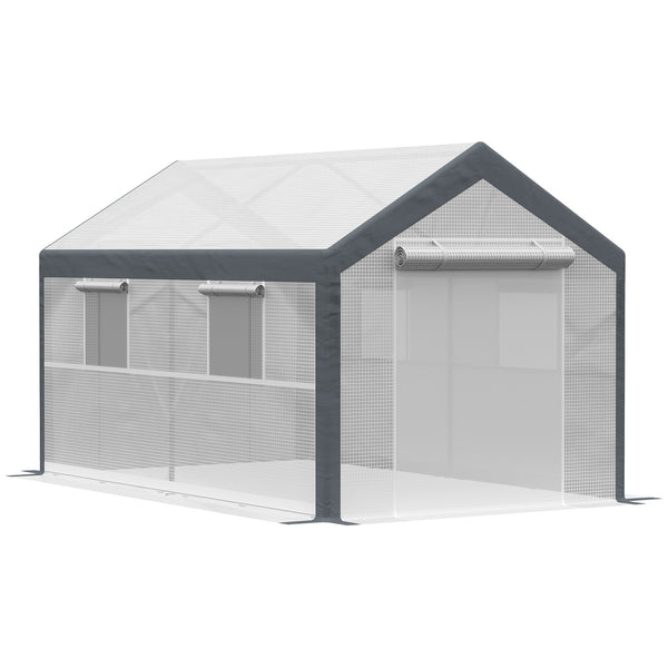 Supfirm 12' x 7' x 7' Walk-In Greenhouse, Outdoor Garden Warm Hot House with 4 Roll-up Windows, 2 Zippered Doors and Weather Cover, White