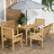Supfirm 5 Piece Wooden Patio Dining Set for 6, Outdoor Conversation Set with 2 Armchairs, 2 Loveseats, and Dining Table with Umbrella Hole for Backyard, Garden, Light Brown