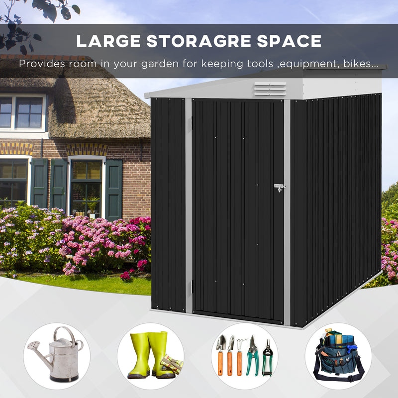 Supfirm 4' x 6' Metal Outdoor Storage Shed, Lean to Storage Shed, Garden Tool Storage House with Lockable Door and 2 Air Vents for Backyard, Patio, Lawn, Dark Gray