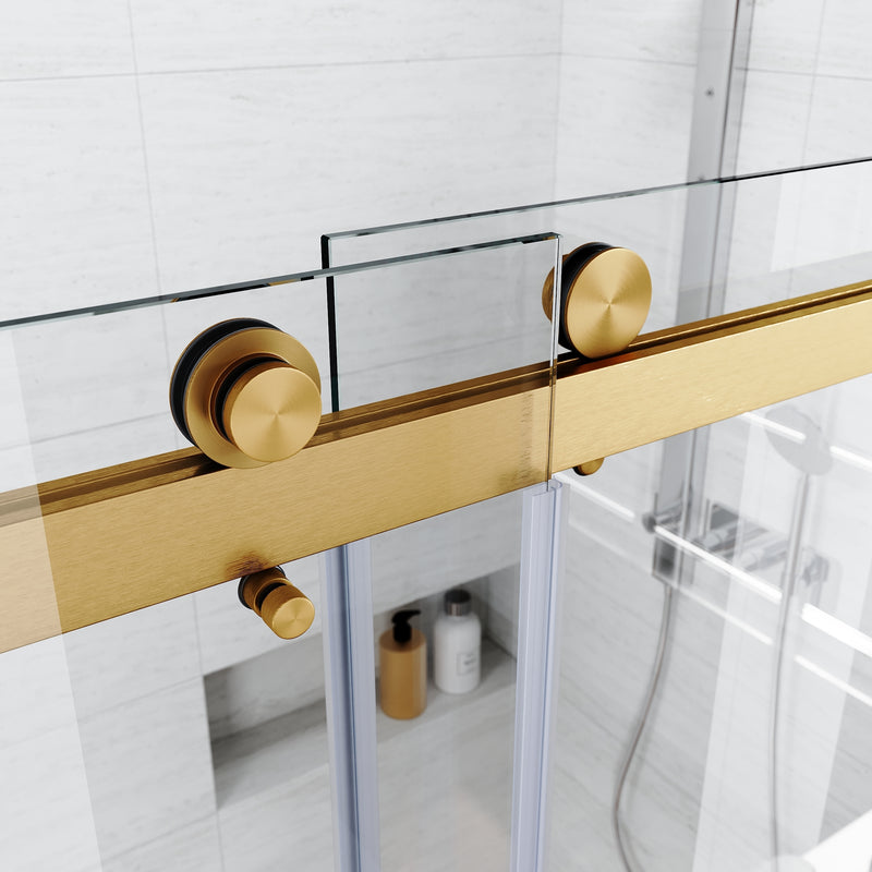 Supfirm Frameless Sliding Bathtub Door 56-60 in.W x 62 in.H,Bypass Tub Glass Sliding Shower Doors,3/8"(10mm) Thick Clear Tempered Glass,Heavy Duty Stainless Steel Hardwares,2pcs Rectangle Handles,Brushed Gold