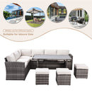 Supfirm Outdoor Patio Furniture Set,7 Pieces Outdoor Sectional Conversation Sofa with Dining Table,Chairs and Ottomans,All Weather PE Rattan and Steel Frame,With Backrest and Removable Cushions(Grey+Beige)