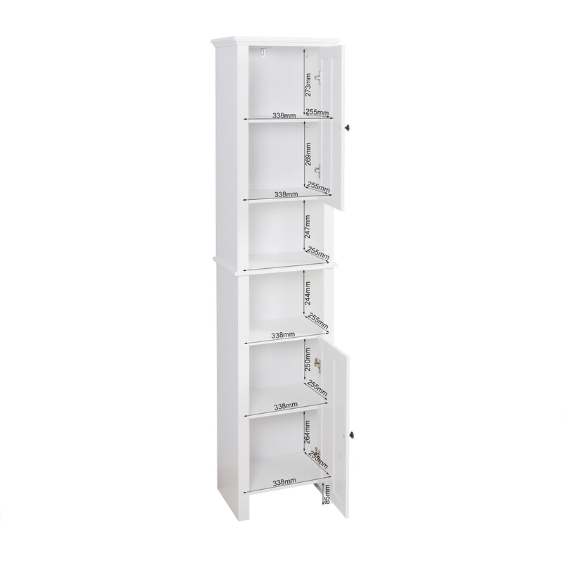 Supfirm Bathroom Floor Storage Cabinet with 2 Doors Living Room Wooden Cabinet with 6 Shelves 15.75 x 11.81 x 66.93 inch