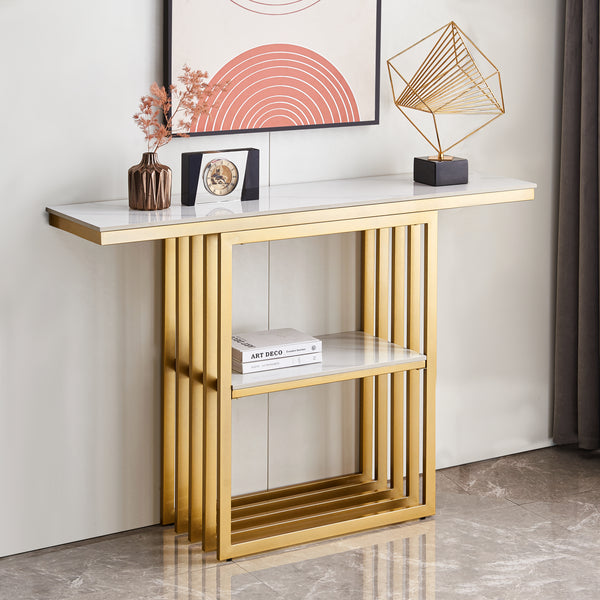 Supfirm Modern Console Table, Metal Frame with Adjustable foot pads for Entrance, Corridor, Living room & Office.(Gold)