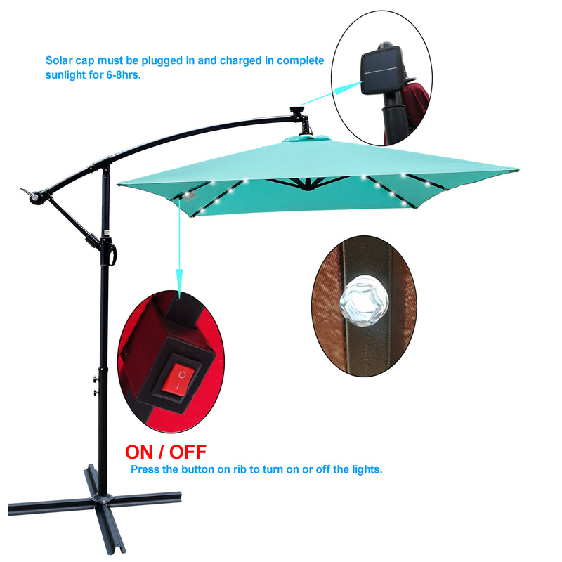 Supfirm Rectangle 2x3M Outdoor Patio Umbrella Solar Powered LED Lighted Sun Shade Market Waterproof 6 Ribs Umbrella with Crank and Cross Base for Garden Deck Backyard Pool Shade Outside Deck Swimming Pool