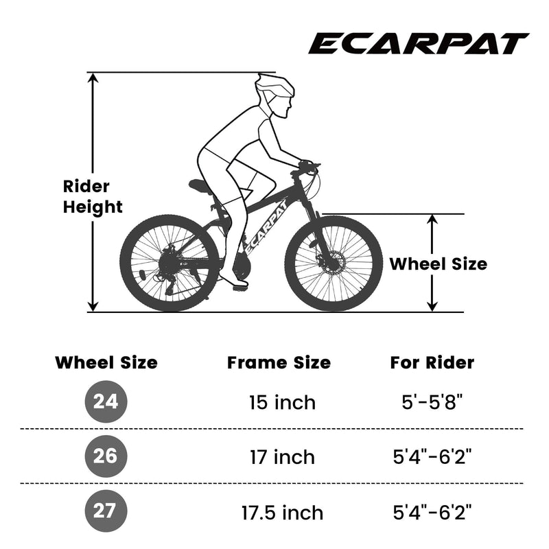 Supfirm Ecarpat Mountain Bike 26 Inch Wheel, 21-Speed U-Brakes Twist Shifter, Carbon Steel Frame Youth Teenagers Mens Womens Trail Commuter City Snow Beach Mountain Bikes Bicycles