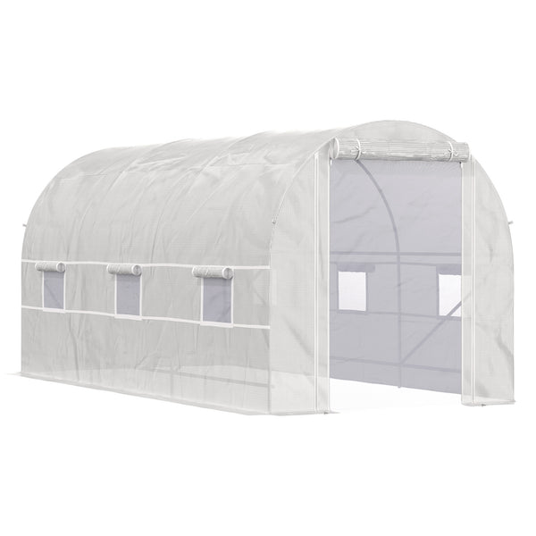 Supfirm 15' x 7' x 7' Walk-In Tunnel Greenhouse, Large Garden Hot House Kit with 6 Roll-up Windows & Roll Up Door, Steel Frame, White