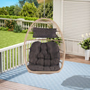 Supfirm Outdoor Garden Rattan Egg Swing Chair Hanging Chair Wood+Dark Gray