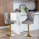 A&A Furniture,Thick Golden Swivel Velvet Barstools Adjusatble Seat Height from 25-33 Inch, Modern Upholstered Bar Stools with Backs Comfortable Tufted for Home Pub and Kitchen Island (Gray,Set of 2) - Supfirm