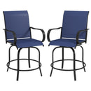 Supfirm Outdoor Bar Stools with Armrests, Set of 2 360° Swivel Bar Height Patio Chairs with High-Density Mesh Fabric, Steel Frame Dining Chairs for Balcony, Poolside, Backyard, Navy Blue