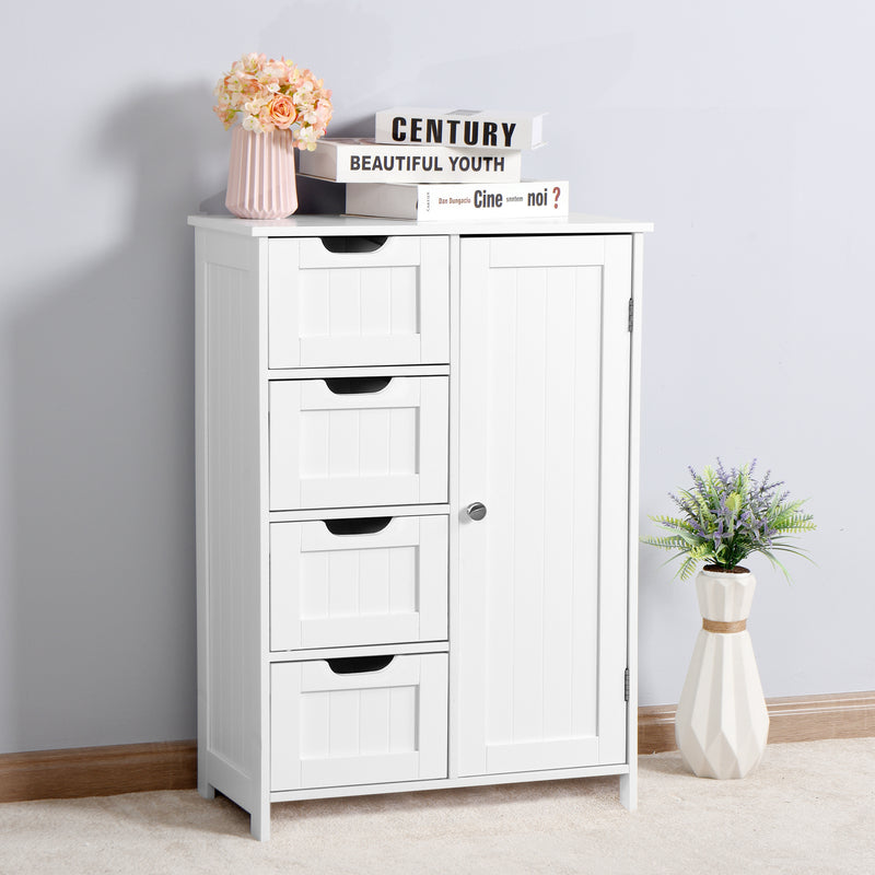 Supfirm White Bathroom Storage Cabinet, Floor Cabinet with Adjustable Shelf and Drawers