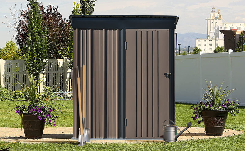 Supfirm TOPMAX Patio 5ft Wx3ft. L Garden Shed, Metal Lean-to Storage Shed with Adjustable Shelf and Lockable Door, Tool Cabinet for Backyard, Lawn, Garden, Brown