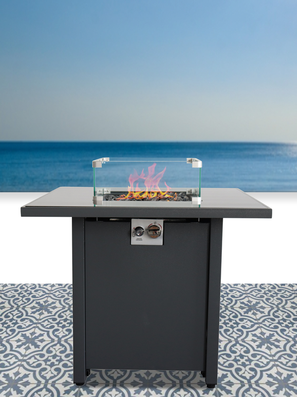 Supfirm Living Source International 25" H x 30" W Steel Outdoor Fire Pit Table with Lid