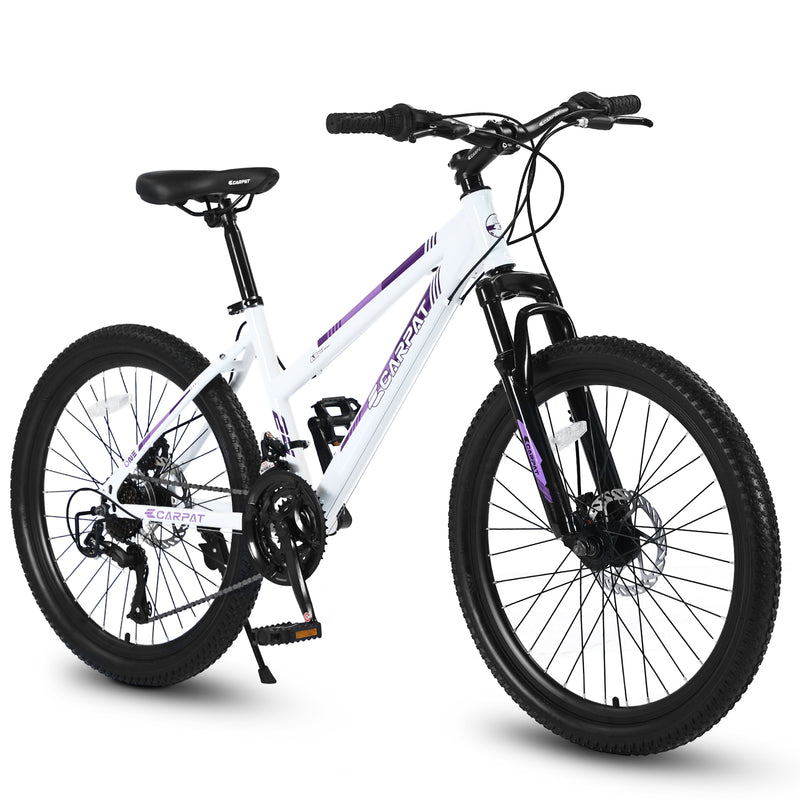 Supfirm S26103 26 inch Mountain Bike for Teenagers Girls Women, 21 Speeds with Dual Disc Brakes and 100mm Front Suspension, White/Pink