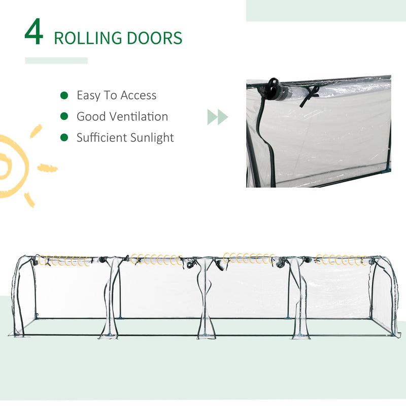 Supfirm Mini Greenhouse, Portable 13' L x 3' W x 2.5' H Tunnels, 4 Roll-Up Zip Doors, UV Waterproof PVC Cover, Steel Frame, Green