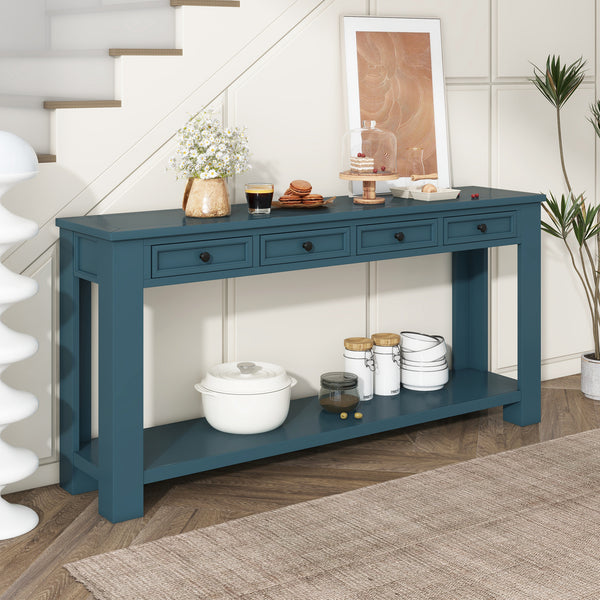 Supfirm TREXM Console Table/Sofa Table with Storage Drawers and Bottom Shelf for Entryway Hallway(Dark Blue)