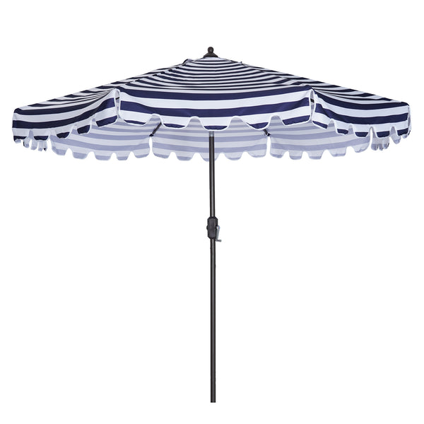 Supfirm Outdoor Patio Umbrella 9-Feet Flap Market Table Umbrella 8 Sturdy Ribs with Push Button Tilt and Crank, blue/white with Flap[Umbrella Base is not Included]