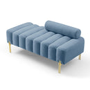 53.2" Width Modern End of Bed Bench Sherpa Fabric Upholstered 2 Seater Sofa Couch Entryway Ottoman Bench Fuzzy Sofa Stool Footrest Window Bench with Gold Metal Legs for Bedroom Living Room,Light Blue - Supfirm