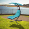 Supfirm Hanging Chaise Lounger with Removable Canopy, Outdoor Swing Chair with Built-in Pillow, Hanging Curved Chaise Lounge Chair Swing for Patio Porch Poolside, Hammock Chair with Stand (Blue)