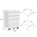 Supfirm 3-Drawer Mobile File Cabinet with Lock, Office Storage Filing Cabinet for Legal/Letter Size, Pre-Assembled Metal File Cabinet Except Wheels Under Desk(White)
