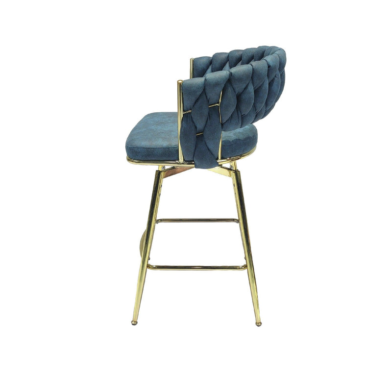 Bar Chair Suede Woven Bar Stool Set of 4,Golden legs Barstools No Adjustable Kitchen Island Seat Chairs,360 Swivel Bar Stools Upholstered Bar Chair Counter Stool Arm Chairs with Back Footrest, (Blue) - Supfirm