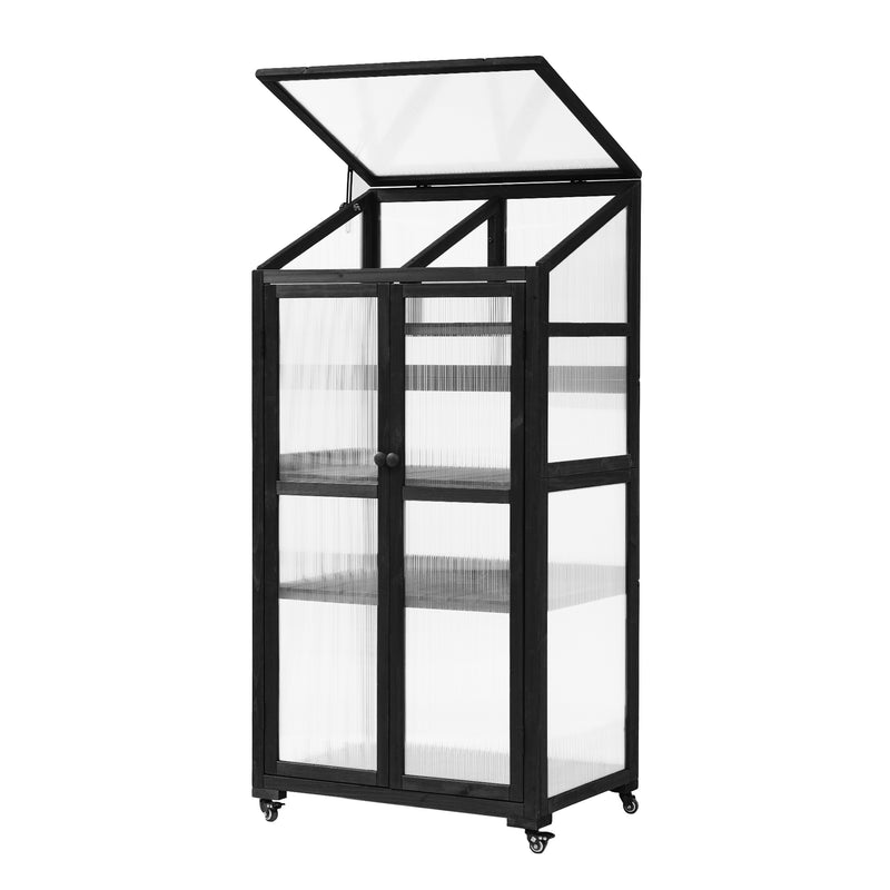 Supfirm TOPMAX 62inch Height Wood Large Greenhouse Balcony Portable Cold Frame with Wheels and Adjustable Shelves for Outdoor Indoor Use, Black