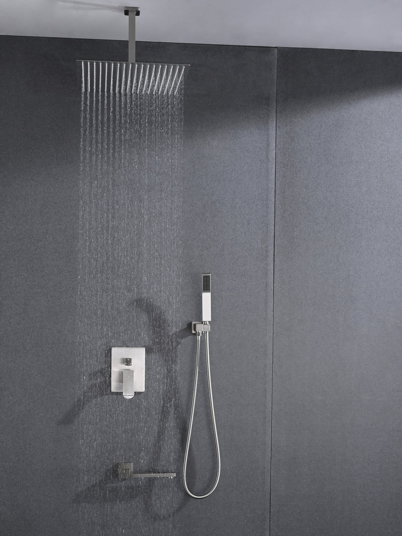 Supfirm Ceiling Mounted Shower System Combo Set with Handheld and 16"Shower head