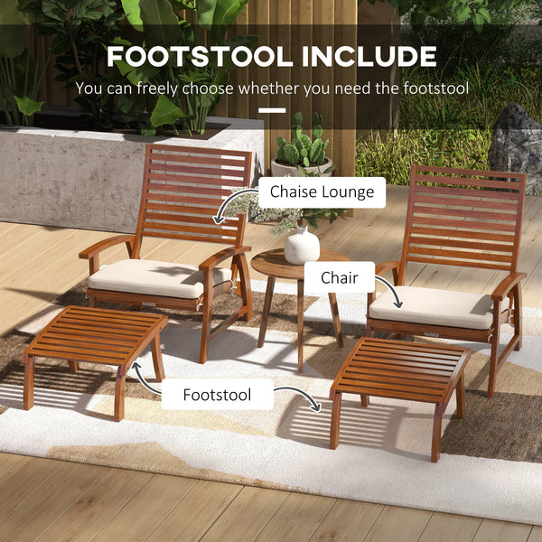 Supfirm 4 Pieces Patio Chairs with Cushion, Outdoor Dining Chairs Set of 4, Acacia Wood Seat with Footstools, Slatted Seat & Backrest, Armrests, Cream White