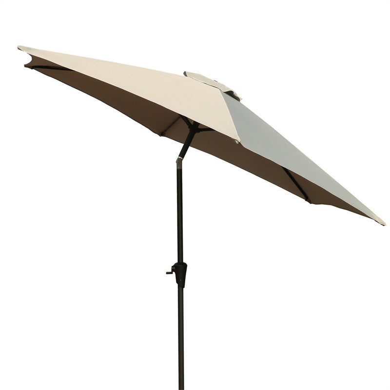 Supfirm 8.8 feet Outdoor Aluminum Patio Umbrella, Patio Umbrella, Market Umbrella with 33 pounds Round Resin Umbrella Base, Push Button Tilt and Crank lift, Gray