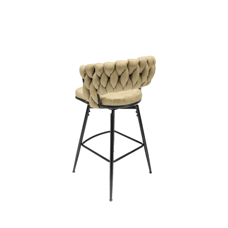 Technical Leather Woven Bar Stool Seat Set of 4,Black legs Barstools No Adjustable Kitchen Island Chairs,360 Swivel Bar Stools Upholstered Counter Stool Arm Chairs with Back Footrest, (Light Brown) - Supfirm
