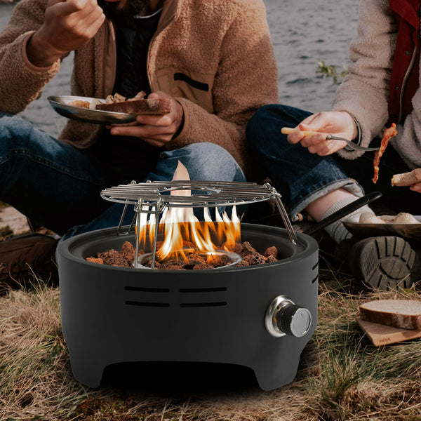 Supfirm 15 inch Outdoor Portable Propane Fire Pit, Camping Fire Pit with Cooking Support Tabletop Fire Pit with Quick Connect Regulator