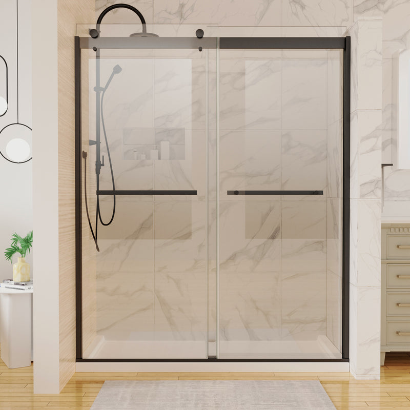 Supfirm 60 in. W x 74 in. H  Shower Door in Matte Black with 5/16 in. (8 mm) Clear Glass