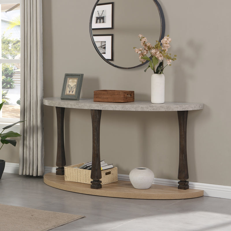 Supfirm 48 inch Long Semi Circle Demilune Sofa Table for Small Hallway Entryway Space, Wooden Half Moon Sturdy Console Tables, Grey&Natural Colour