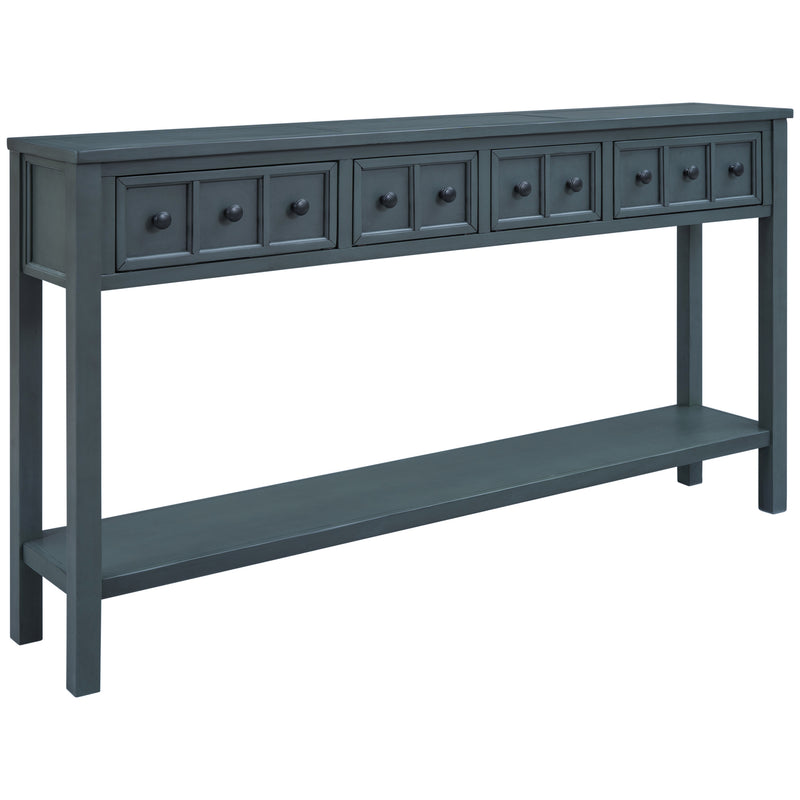 Supfirm TREXM Rustic Entryway Console Table, 60" Long Sofa Table with two Different Size Drawers and Bottom Shelf for Storage (Navy)