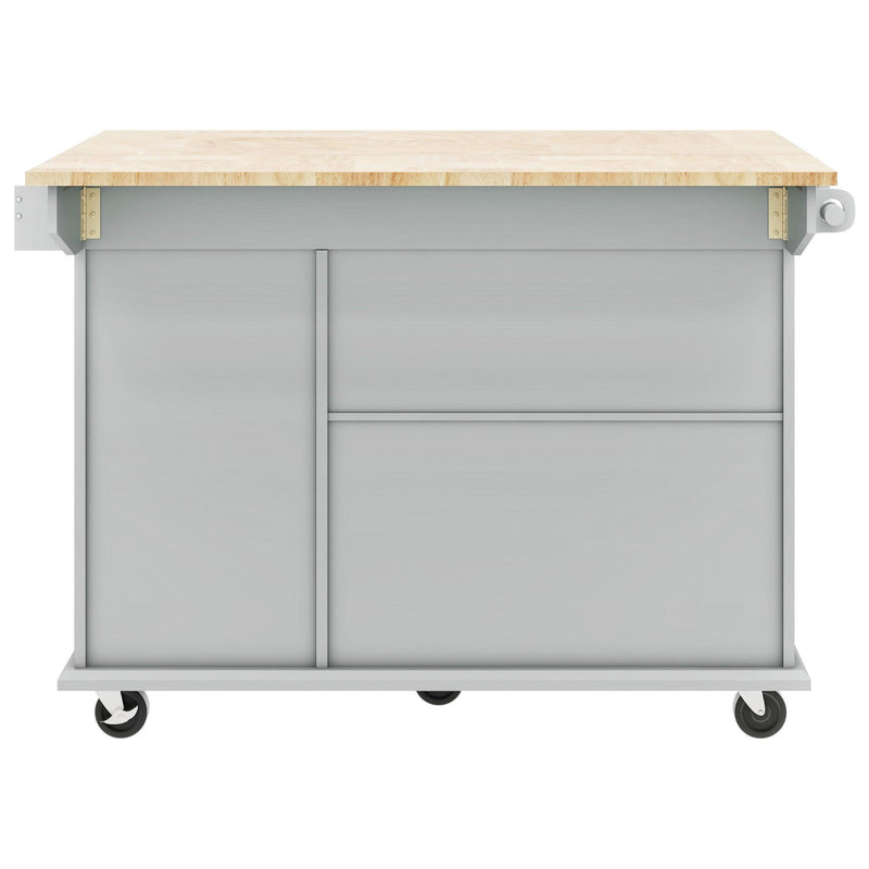 Kitchen Island with Drop Leaf, 53.9" Width Rolling Kitchen Cart on Wheels with Internal Storage Rack and 3 Tier Pull Out Cabinet Organizer, Kitchen Storage Cart with Spice Rack, Towel Rack (Grey Blue) - Supfirm