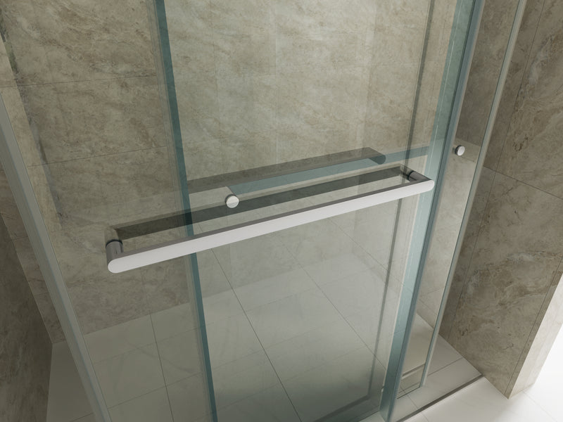 Supfirm 56 to 60 in. W x 76 in. H Sliding Frameless Soft-Close Shower Door with Premium 3/8 Inch (10mm) Thick Tampered Glass in Chrome  23D02-60C