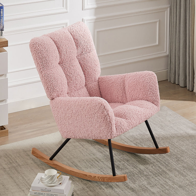 Supfirm Rocking Chair, Leisure Sofa Glider Chair, Comfy Upholstered Lounge Chair with High Backrest, for Nursing Baby, Reading, Napping PINK
