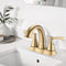 Supfirm 2 Handle 4 Inch Centerset Bathroom Sink Faucet with Pop-Up Drain, Brushed Gold