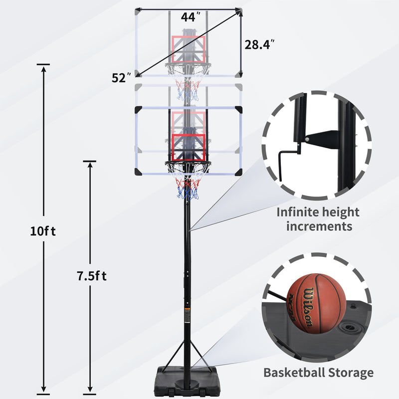 Supfirm Portable Basketball Hoop & Goal with Vertical Jump Measurement, Outdoor Basketball System with 7.5-10ft Height Adjustment in 44'' Backboard for Youth/Audlt, Manual Lifting Basketball Hoop