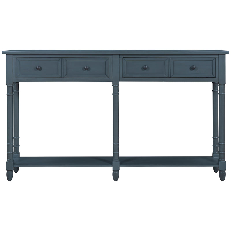 Supfirm TREXM Console Table Sofa Table Easy Assembly with Two Storage Drawers and Bottom Shelf for Living Room, Entryway (Antique Navy)