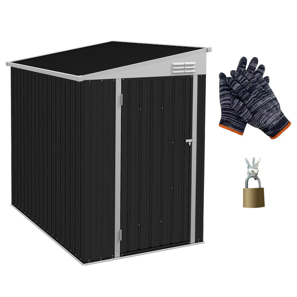 Supfirm 4' x 6' Metal Outdoor Storage Shed, Lean to Storage Shed, Garden Tool Storage House with Lockable Door and 2 Air Vents for Backyard, Patio, Lawn, Dark Gray