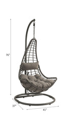 Supfirm ACME Uzae Patio Hanging Chair with Stand, Gray Fabric & Charcaol Wicker 45105