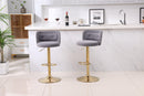 Modern Barstools Bar Height, Swivel Velvet Bar Stool Counter Height Bar Chairs Seat Adjustable Tufted Stool with Back& Footrest for Home Bar Kitchen Island Chair (Grey, Set of 2) - Supfirm