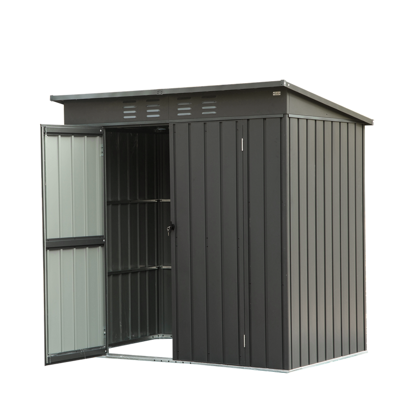 Supfirm Backyard Storage Shed with Sloping Roof Galvanized Steel Frame Outdoor Garden Shed Metal Utility Tool Storage Room with Latches and Lockable Door for Balcony (5x3ft, Black)