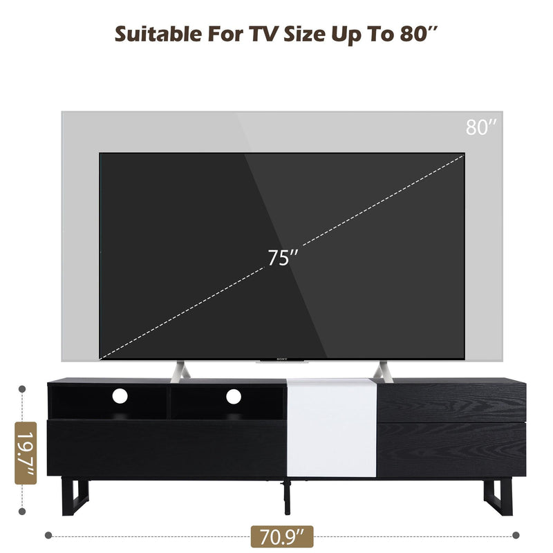 Modern TV Stand for 80'' TV with Double Storage Space, Media Console Table, Entertainment Center with Drop Down Door for Living Room, Bedroom, Home Theatre - Supfirm